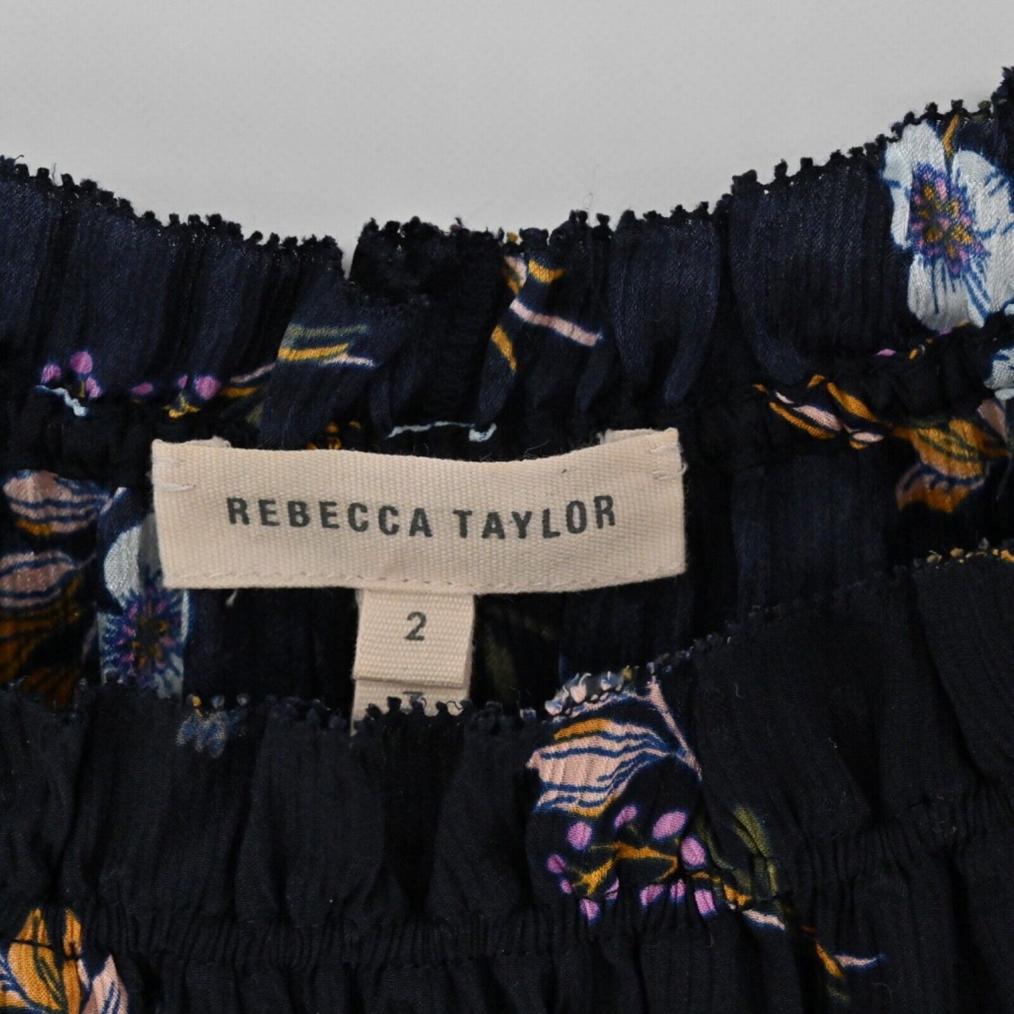 REBECCA TAYLOR Top Womens Size 2 Black Floral 100% Silk Natalie Off The Shoulder