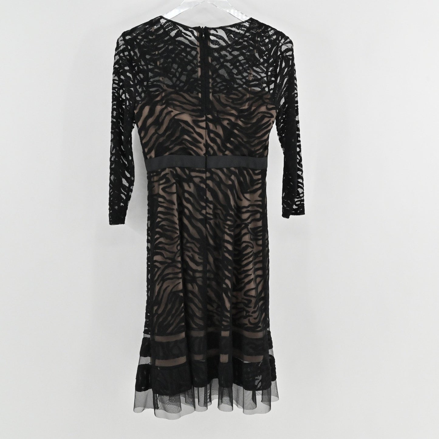 BCBGMAXAZRIA Velvet Burnout Midi Dress Sz 0 Zebra Black Lace Cocktail Whimsical