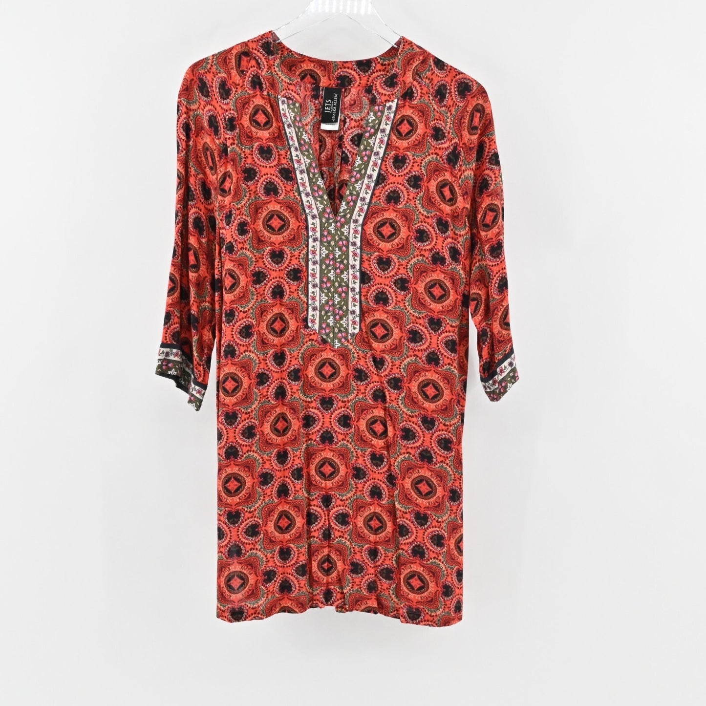 Jets Australia Dress Sz 6 Red Medallion Cover Up Tunic Shift Mini Boho Festival