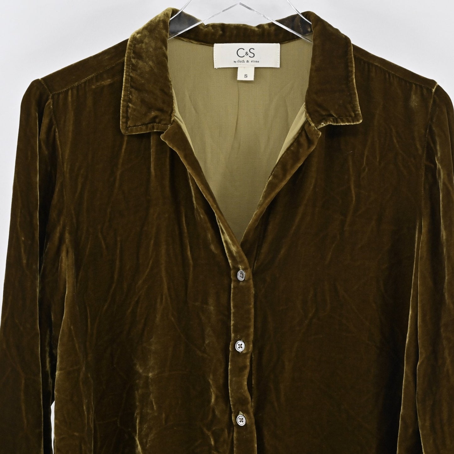 Cloth Stone Womens Green Velvet Top Size S Silk Boho Whimsigoth Button Up Blouse