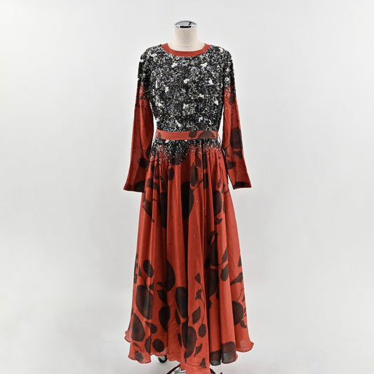 Saaksha Kinni Beaded Floral Maxi Dress Size S Gown Black Sequin Elegant Formal