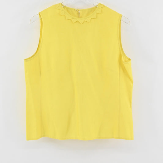 LOUIS FERAUD Womens Silk Top Size XL Yellow Sleeveless Casual Neck Detail Blouse