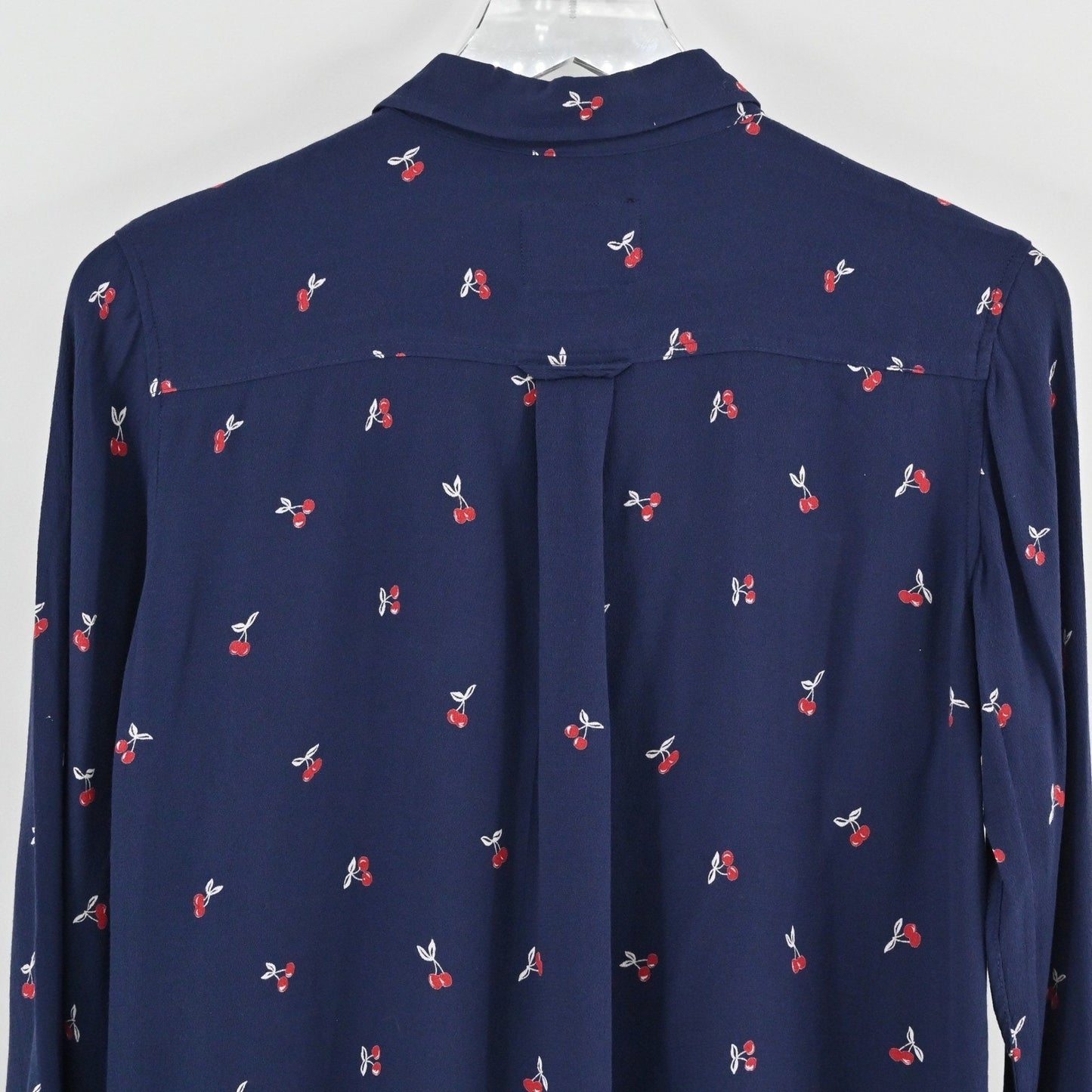 Rails Womens Kate Top Size XS Cherry Print Preppy Button Navy Blue Long Sleeve
