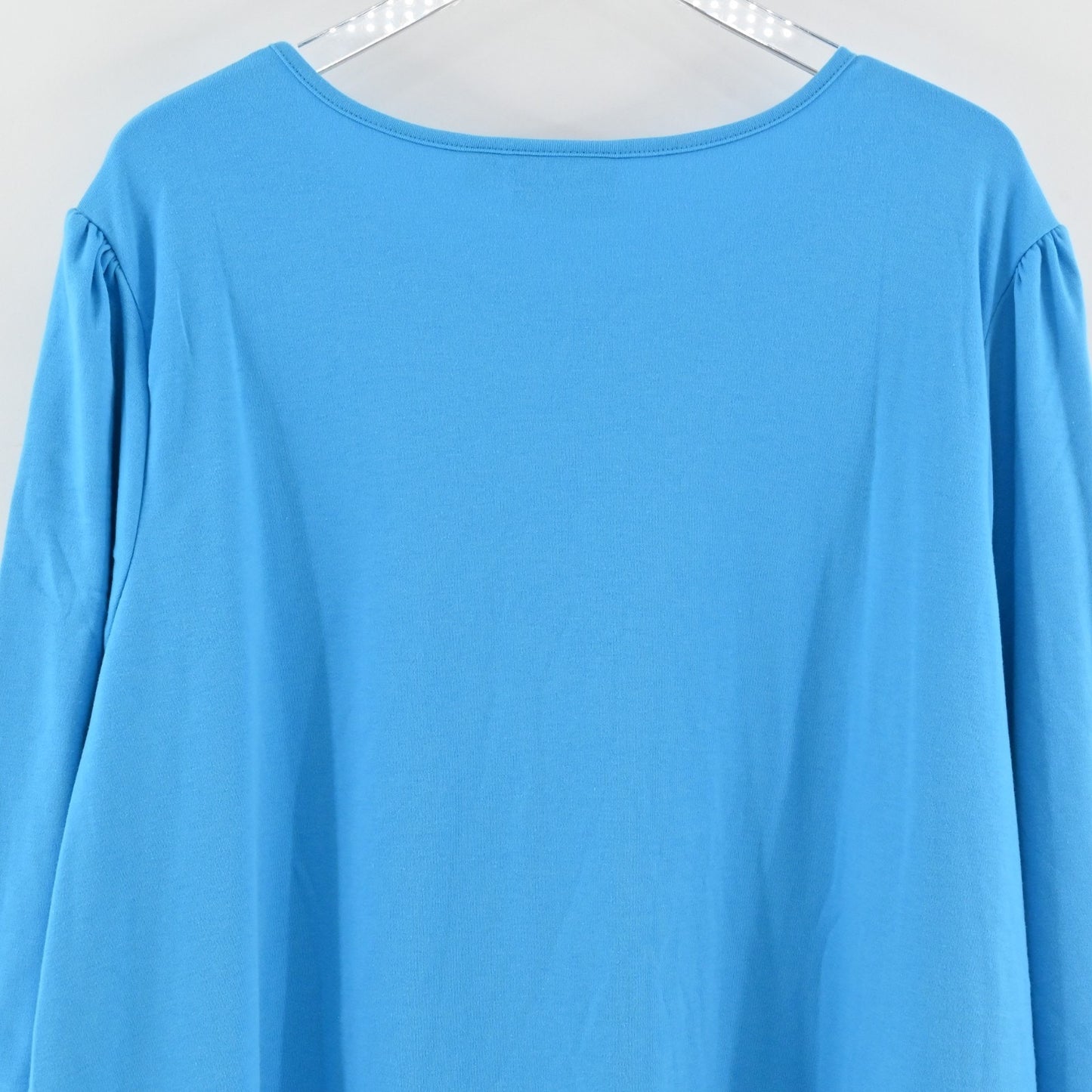 Quacker Factory Womens Scalloped Rhinestone Top Size 3X Blue 3/4 Puff Sleeve