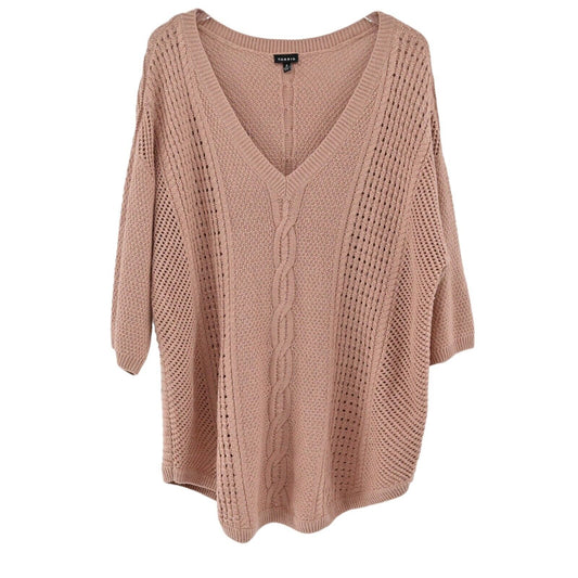 TORRID Sweater Women Sz 3X Pink Metallic Wool Blend Cable Knit Dolman 3/4 Sleeve