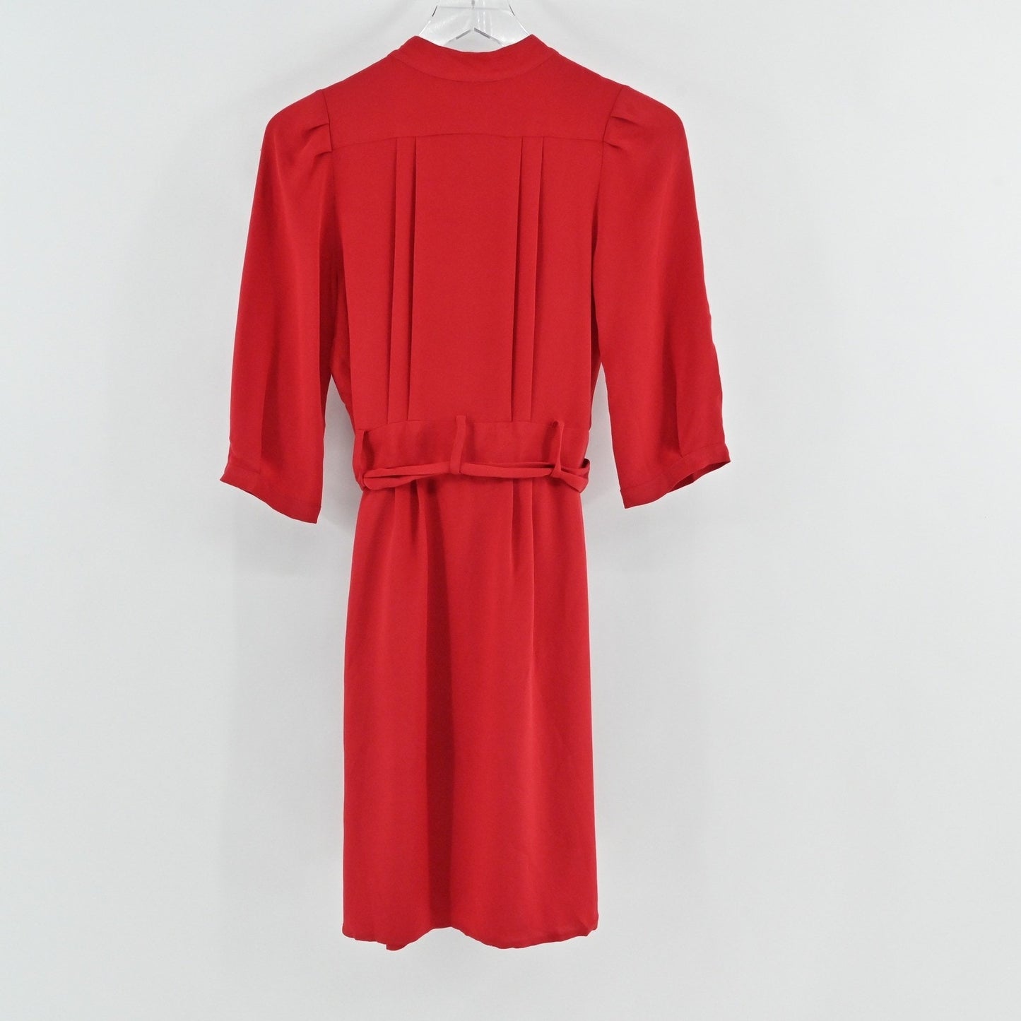 Mason Silk Shirt Dress Sz 4 Red Puff Sleeve Button Front Tie Belt Retro 50s USA