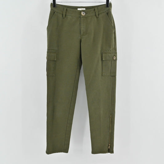 Kate Spade Havana Alma Green Cargo Pants Size 00 Slim Cropped Pocket Zip Trouser