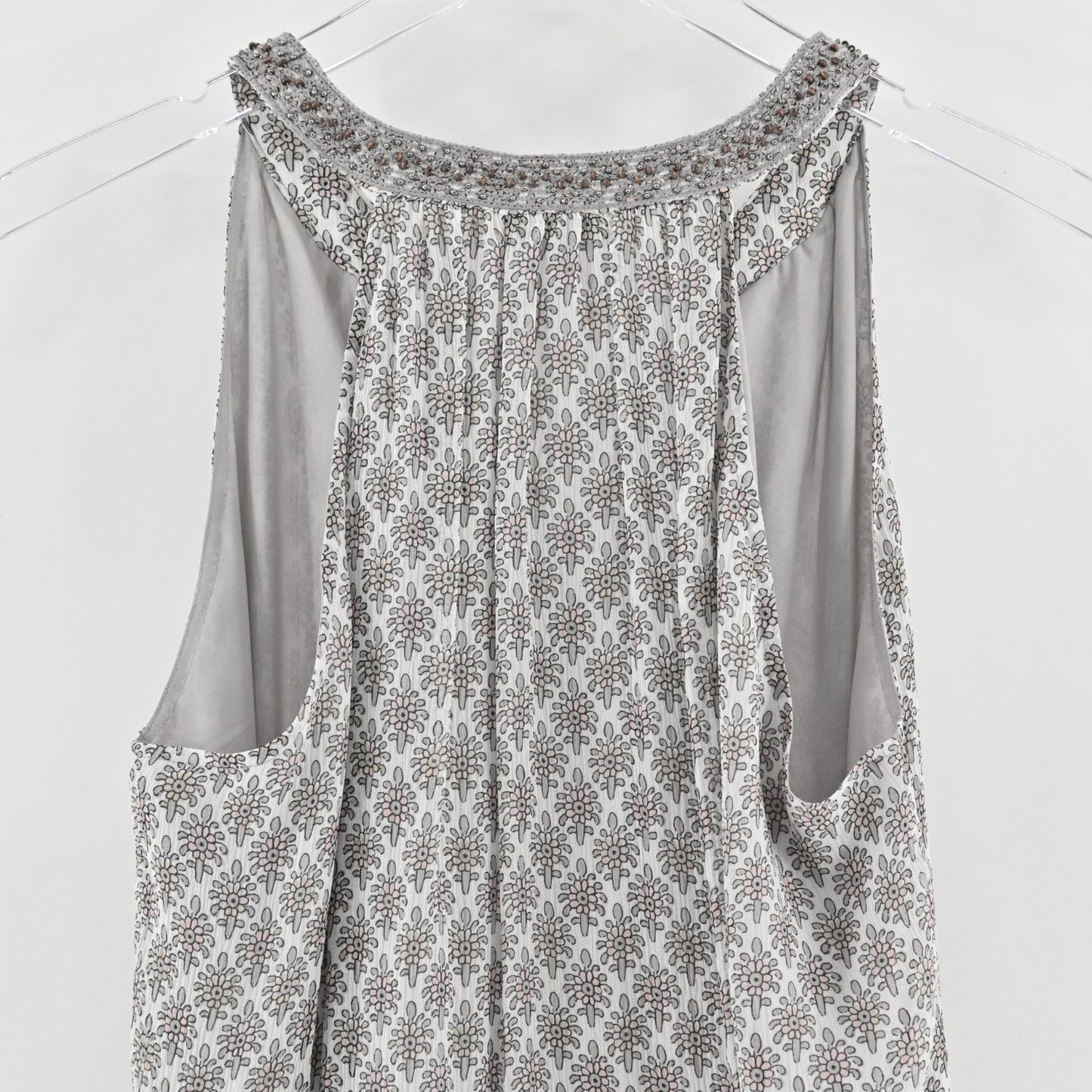 Joie Womens Astor Silk Sleeveless Top Size S Beaded Embroidered Gray Boho Tunic