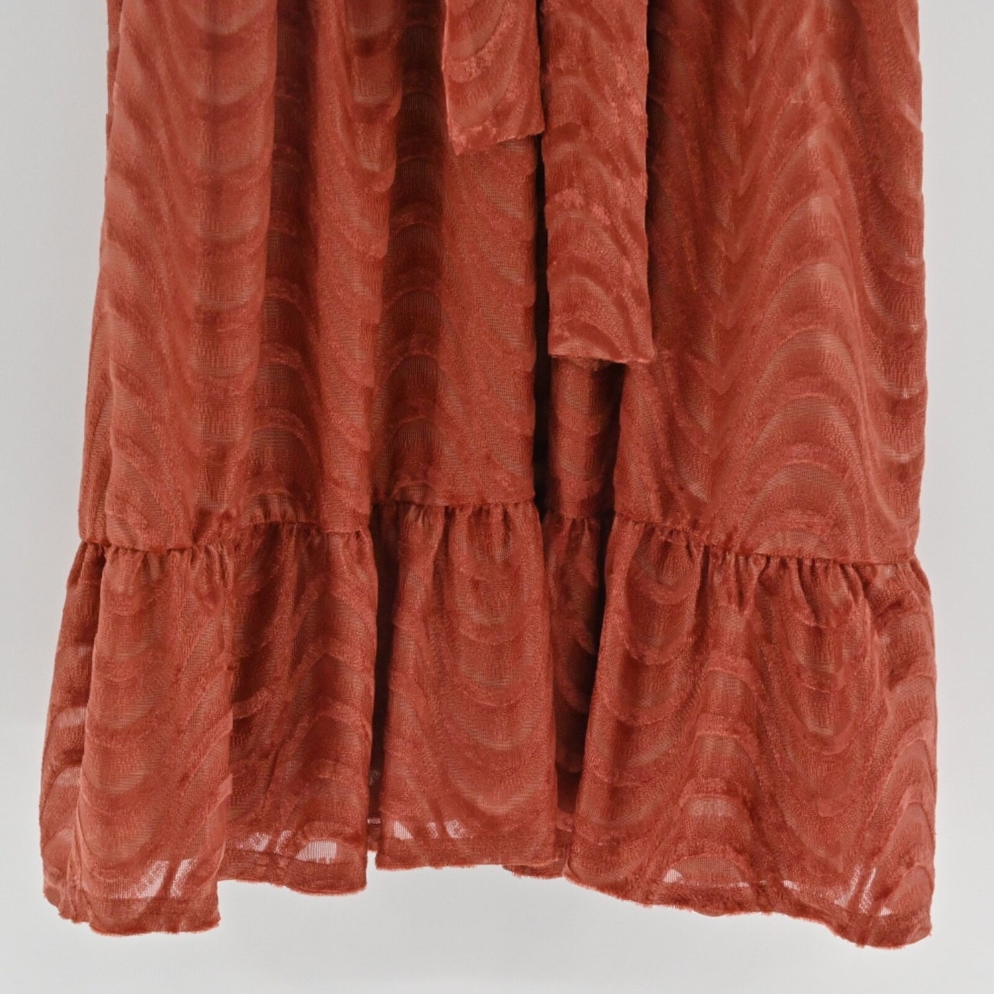 MOON RIVER Velvet Babydoll Dress Size M Peasant Boho Puff Sleeves Rust Retro 70s