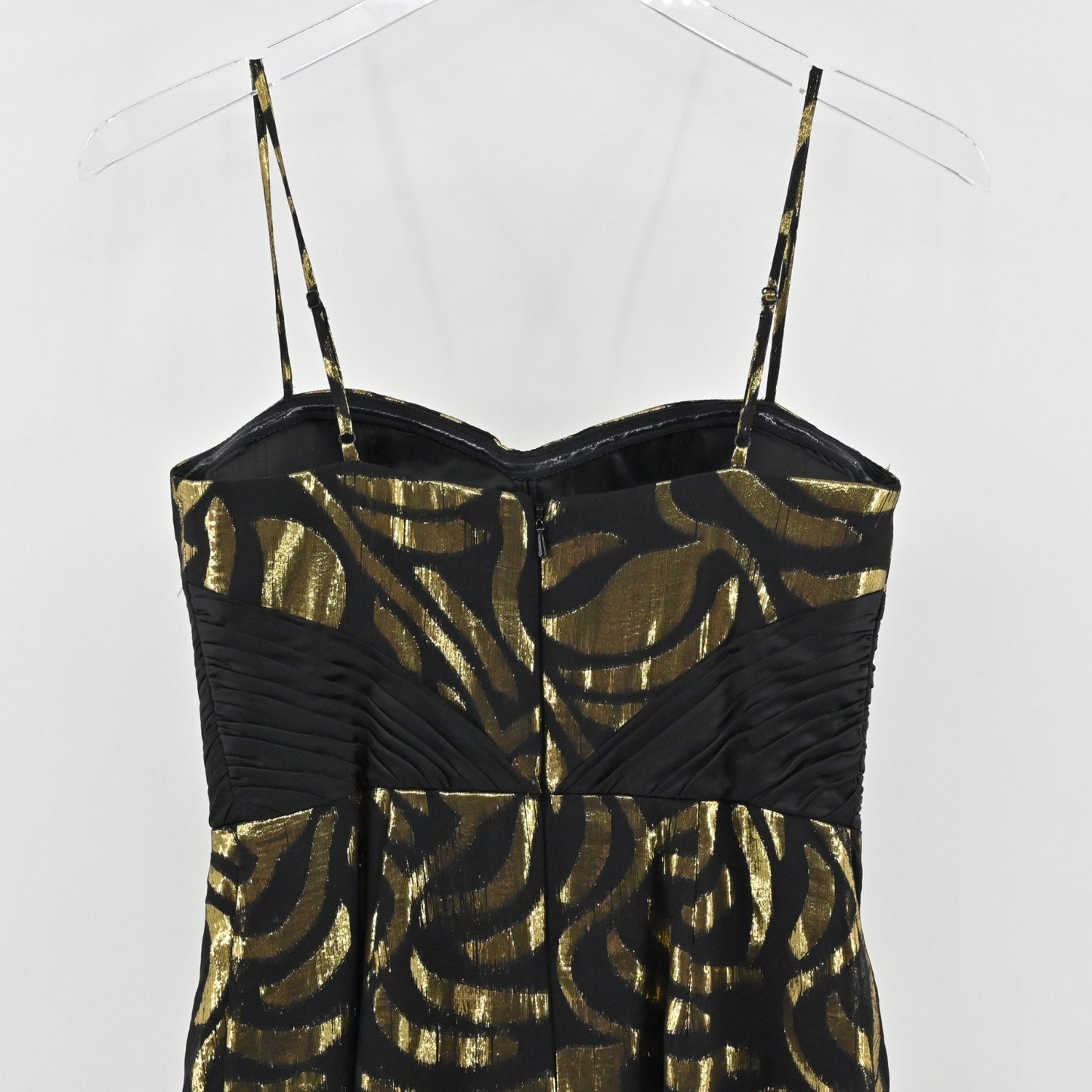 Vtg Y2k Aidan Mattox Silk Metallic Dress Size 2 Gold Black Print Mini Sleeveless