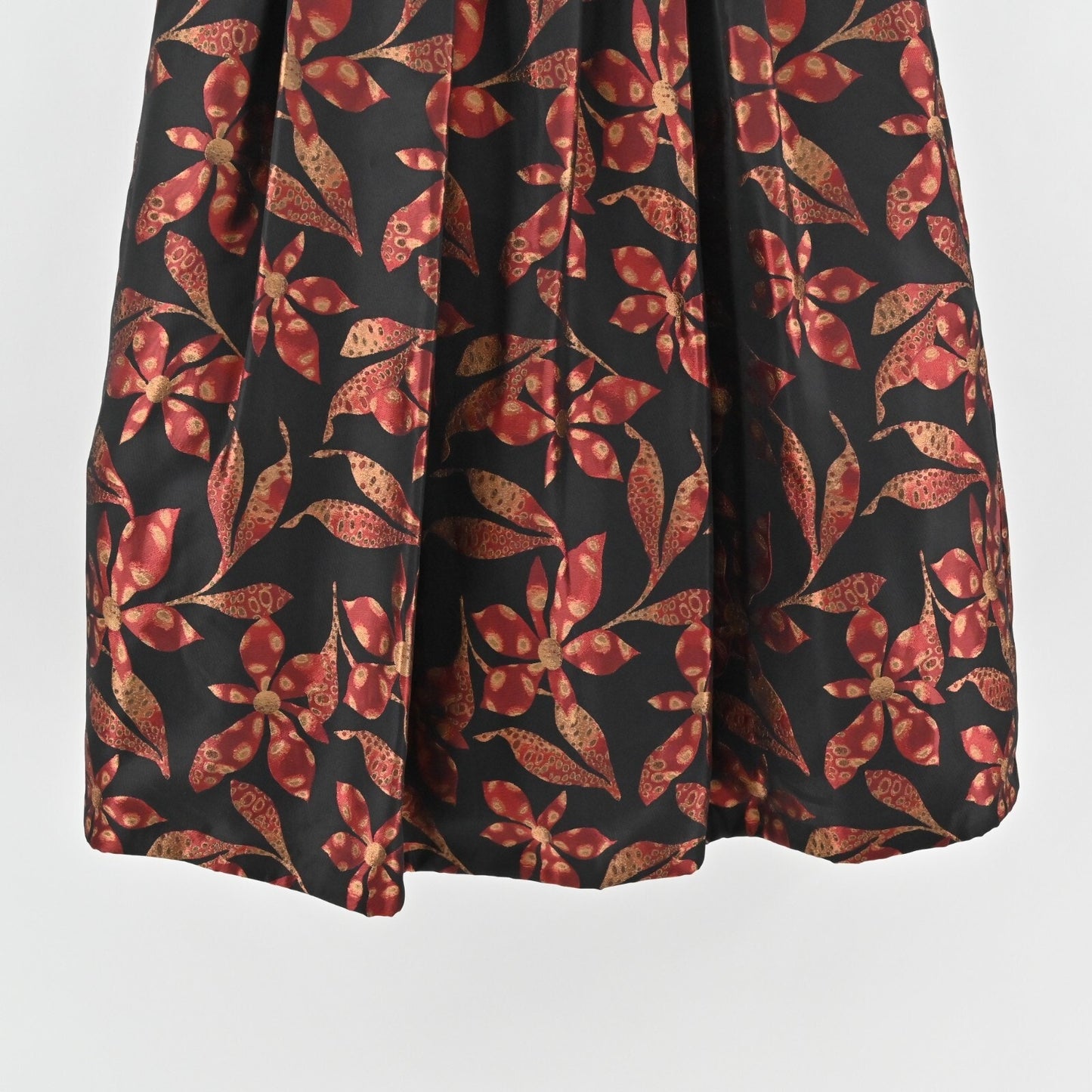 Vtg DAVID MEISTER Maxi Skirt Size 2 Pleated Black Red Floral Print High Waisted