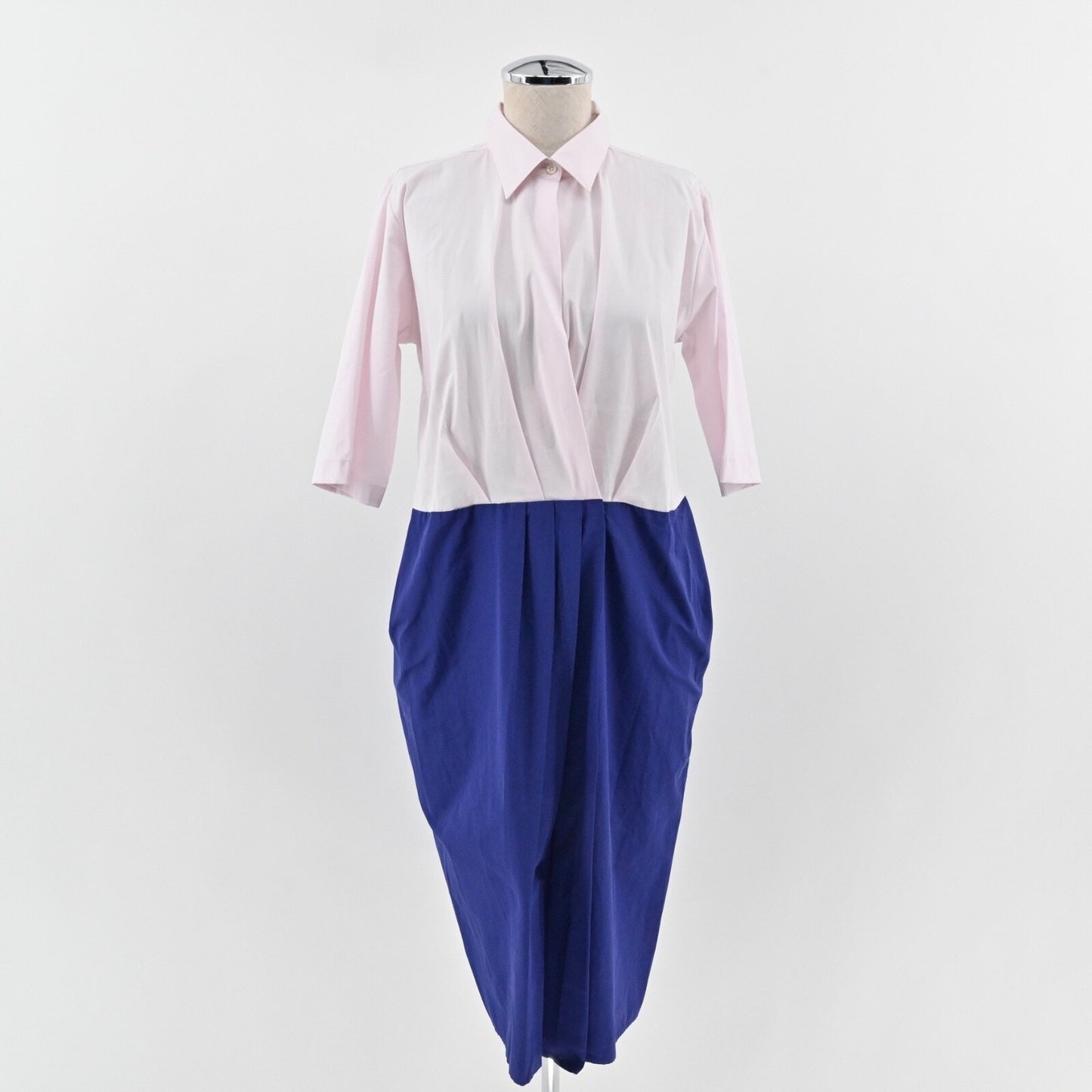 SARA ROKA Shirt Sheath Dress Size 44 Pink Colorblock Half Sleeve Retro 80s Italy