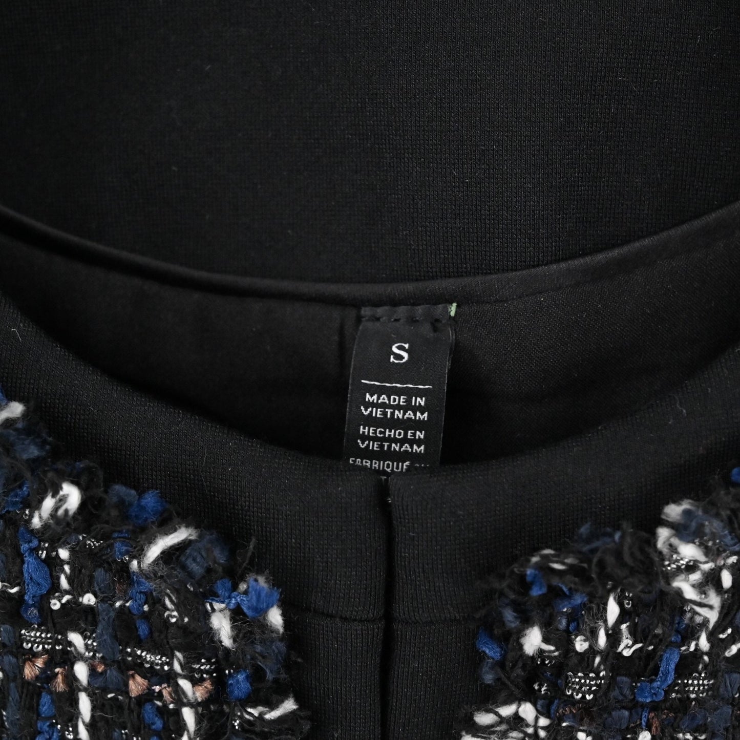 WHBM Blazer Womens Size S Tweed Navy Black Beaded Pearl Jacket Retro Glam Office