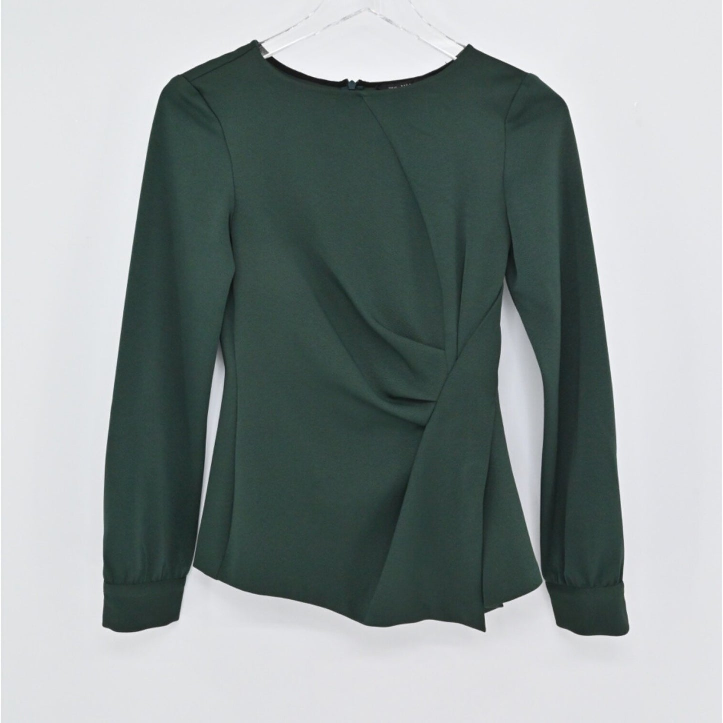 ZARA Womens Skirt Set Size XS Pleated Velour Emerald Green Blouse Retro Career