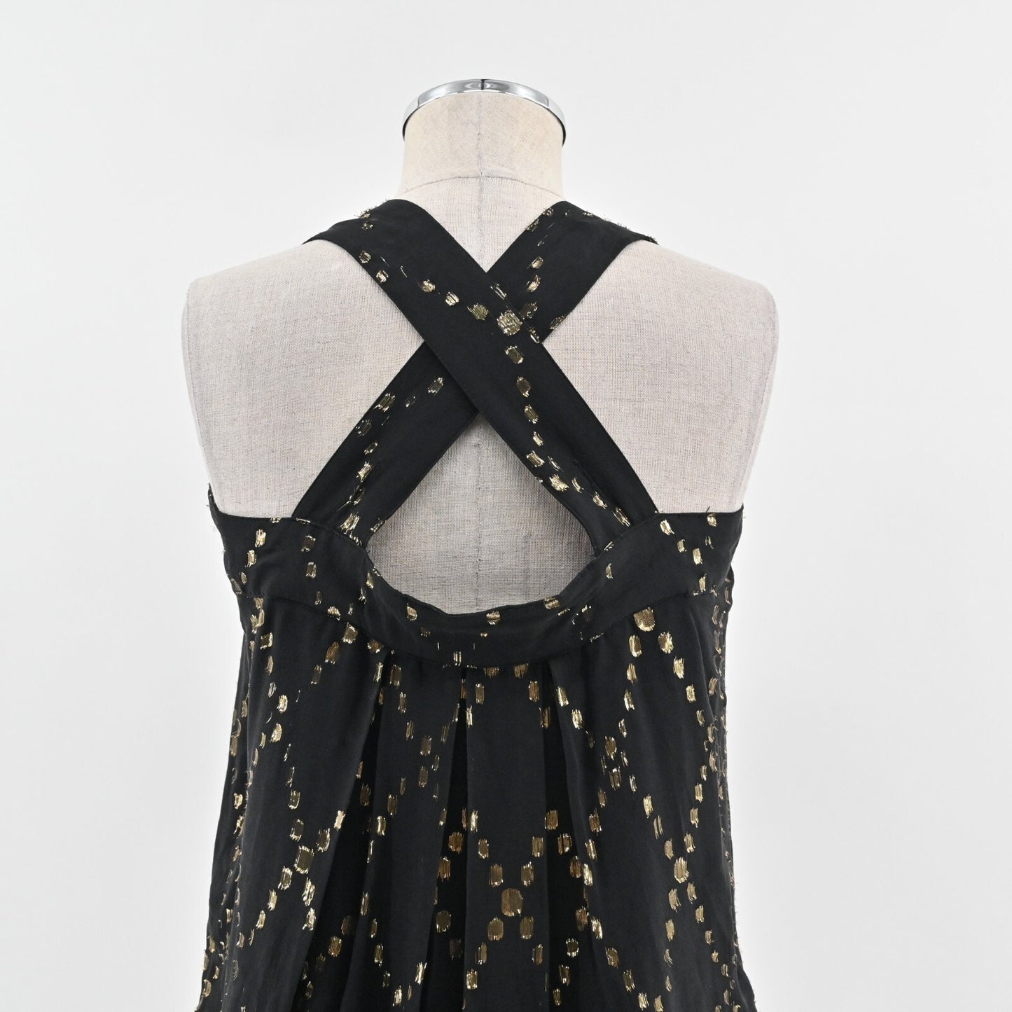 ADAM LIPPES Silk Dress Sz 6 AdamPlusEve Black Gold Lurex Detail Sleeveless Mini
