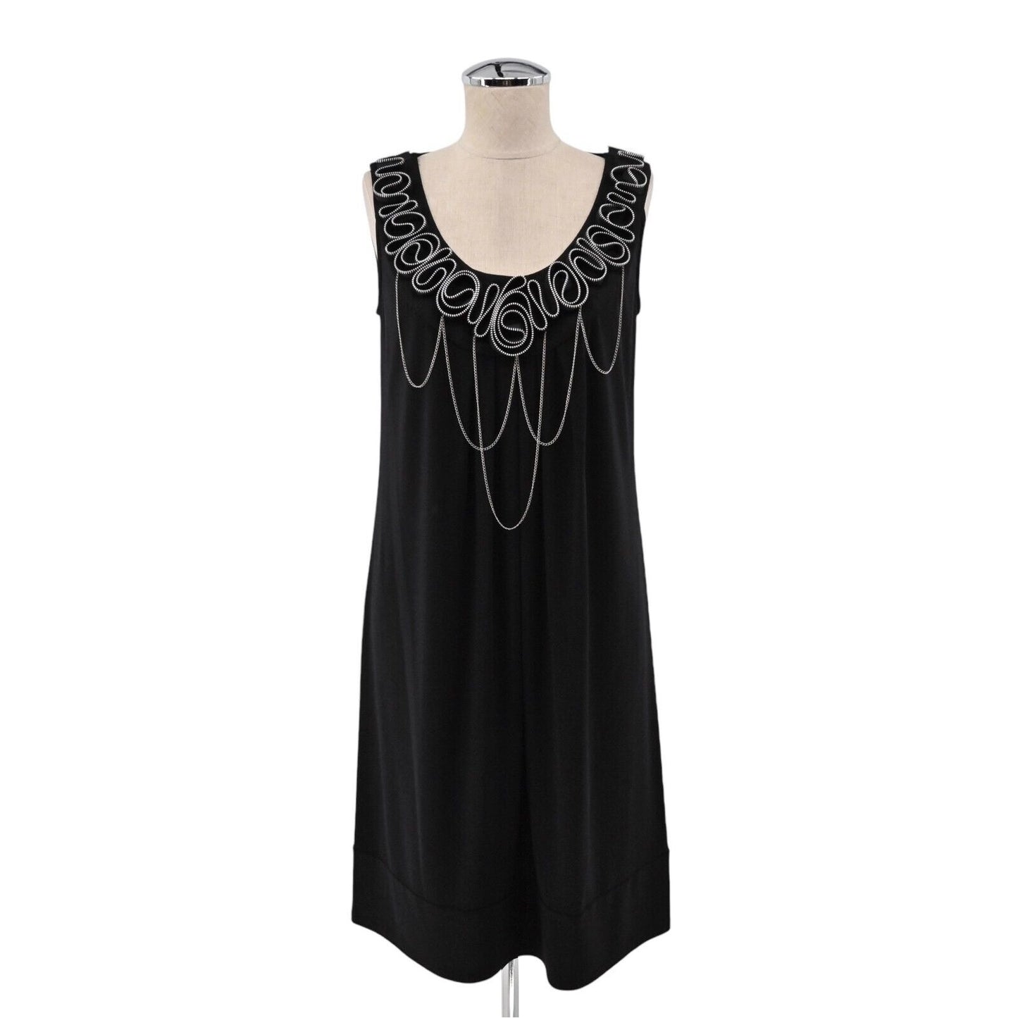RM RICHARS Dress Size 8 Sleeveless Black Silver Chain Detail Scoop Neck Cocktail