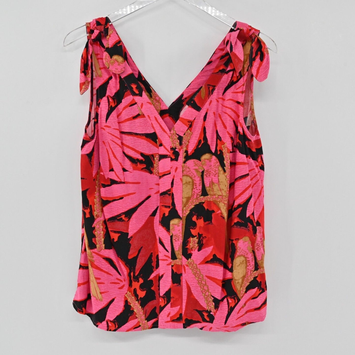 J CREW Top Womens Sz S Bruna Tie Shoulder Antigua Leaves Print VNeck Sleeveless