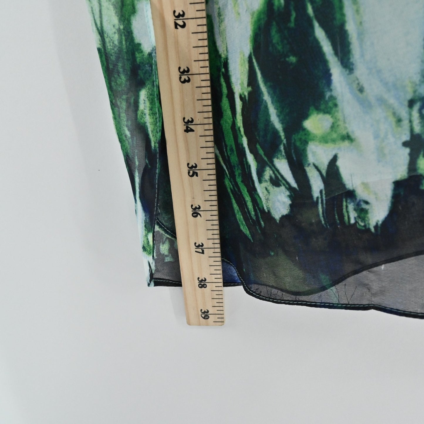 Mark Zunino Womens Chiffon Tunic Top Size L Green Forrest Slit Art Lined Blouse