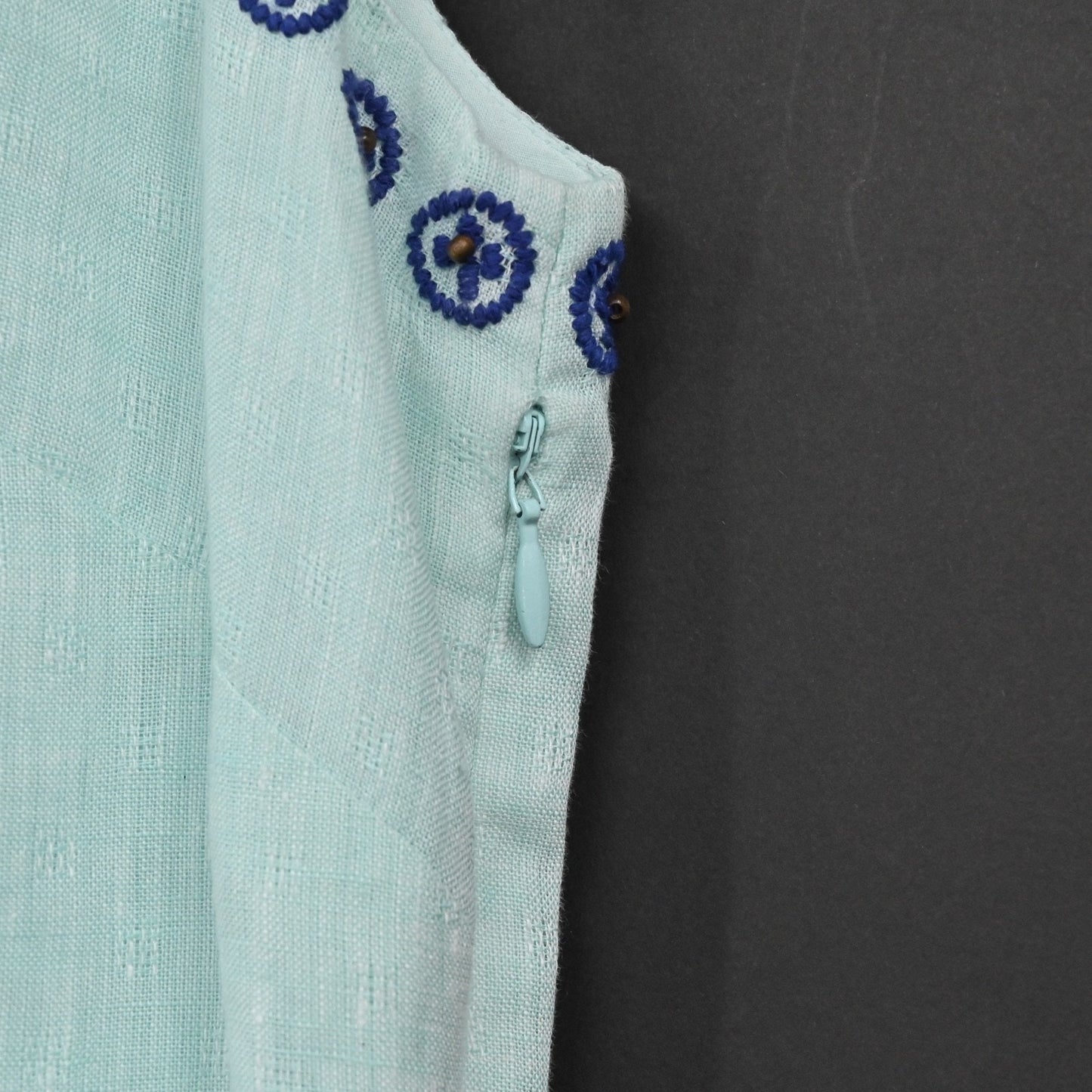 VINEYARD VINES Embroidered Beaded Shift Dress Sz 6 Blue Linen Cotton Sleeveless