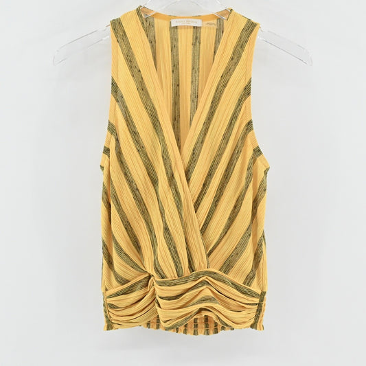 Ramy Brook Womens Candice Top Size XS Striped Gold Metallic Sleeveless Surplice
