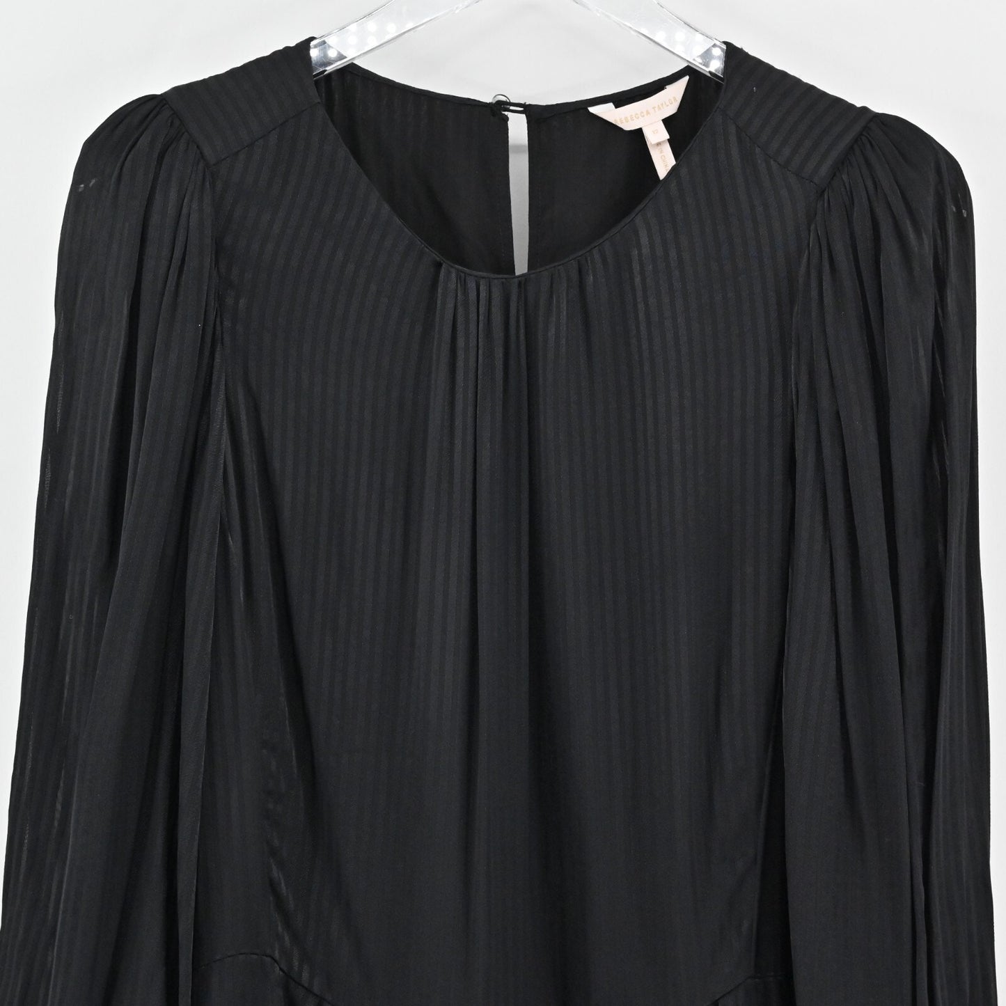 REBECCA TAYLOR Shadow Stripe Dress Sz 12 Black Long Sleeve Classic Minimalist