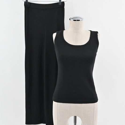 ST JOHN Caviar Santana Knit Set Womens Sz 2 Black Sleeveless Top Pants Dog Show