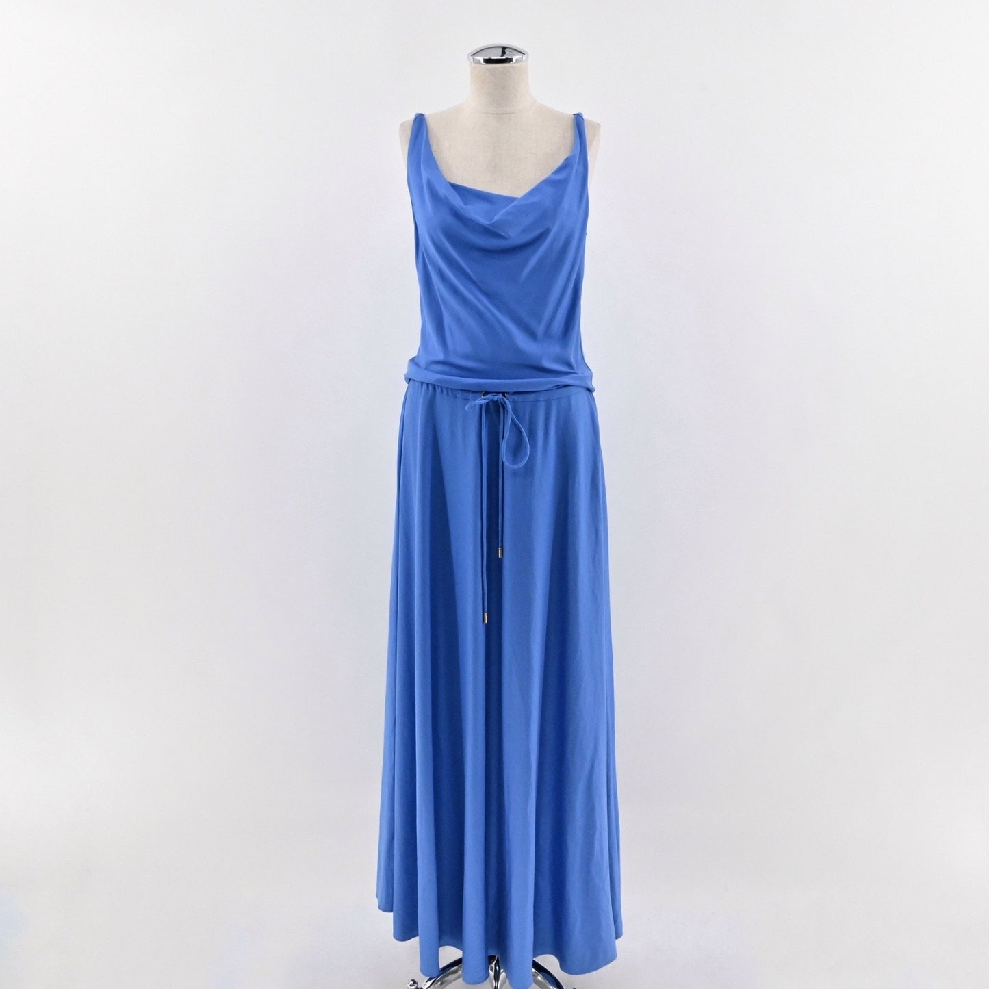 DIANE VON FURSTENBERG Tadd Maxi Dress Sz 6 Blue Silk Cotton Sleeveless Cowl Neck