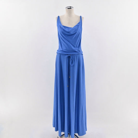 DIANE VON FURSTENBERG Tadd Maxi Dress Sz 6 Blue Silk Cotton Sleeveless Cowl Neck