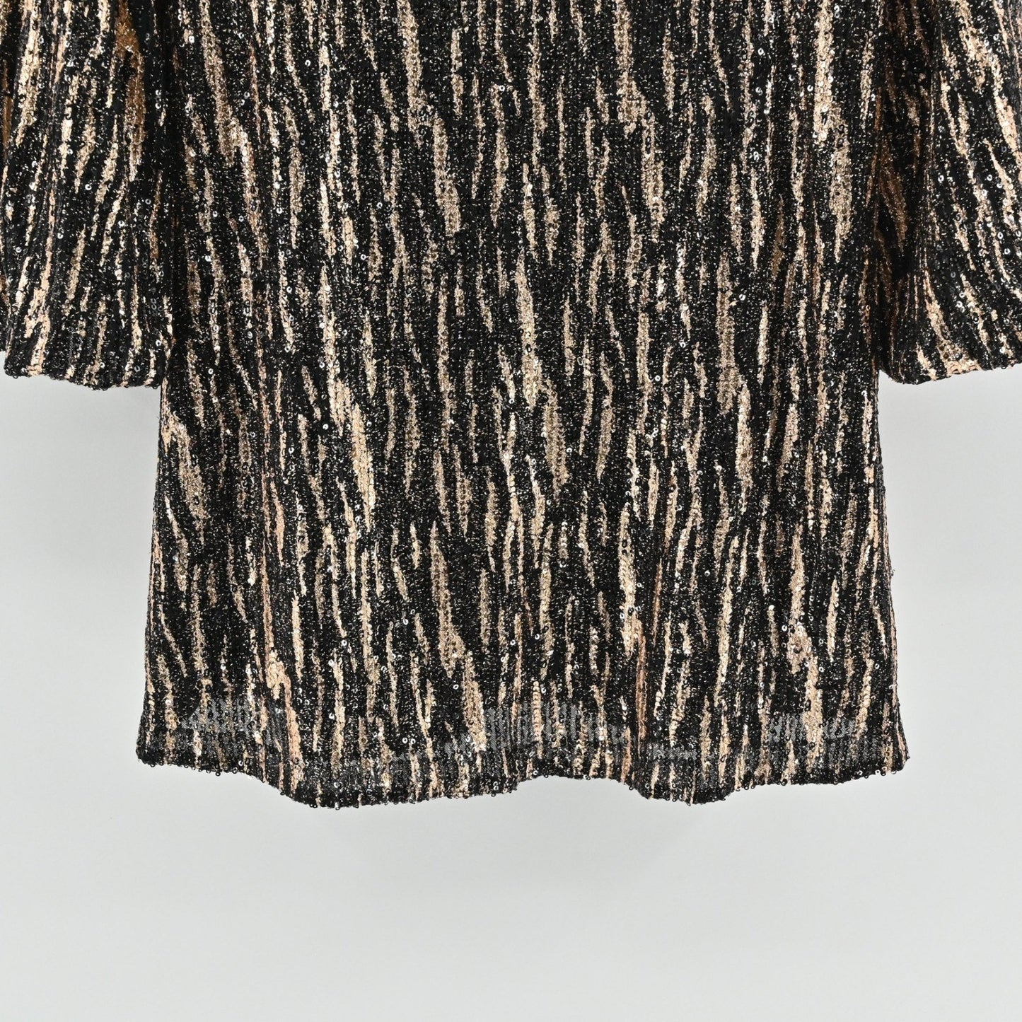 Betsy Adam Sequin Dress Size 8P Black Gold Bell Sleeve Mod Twee Retro Cocktail