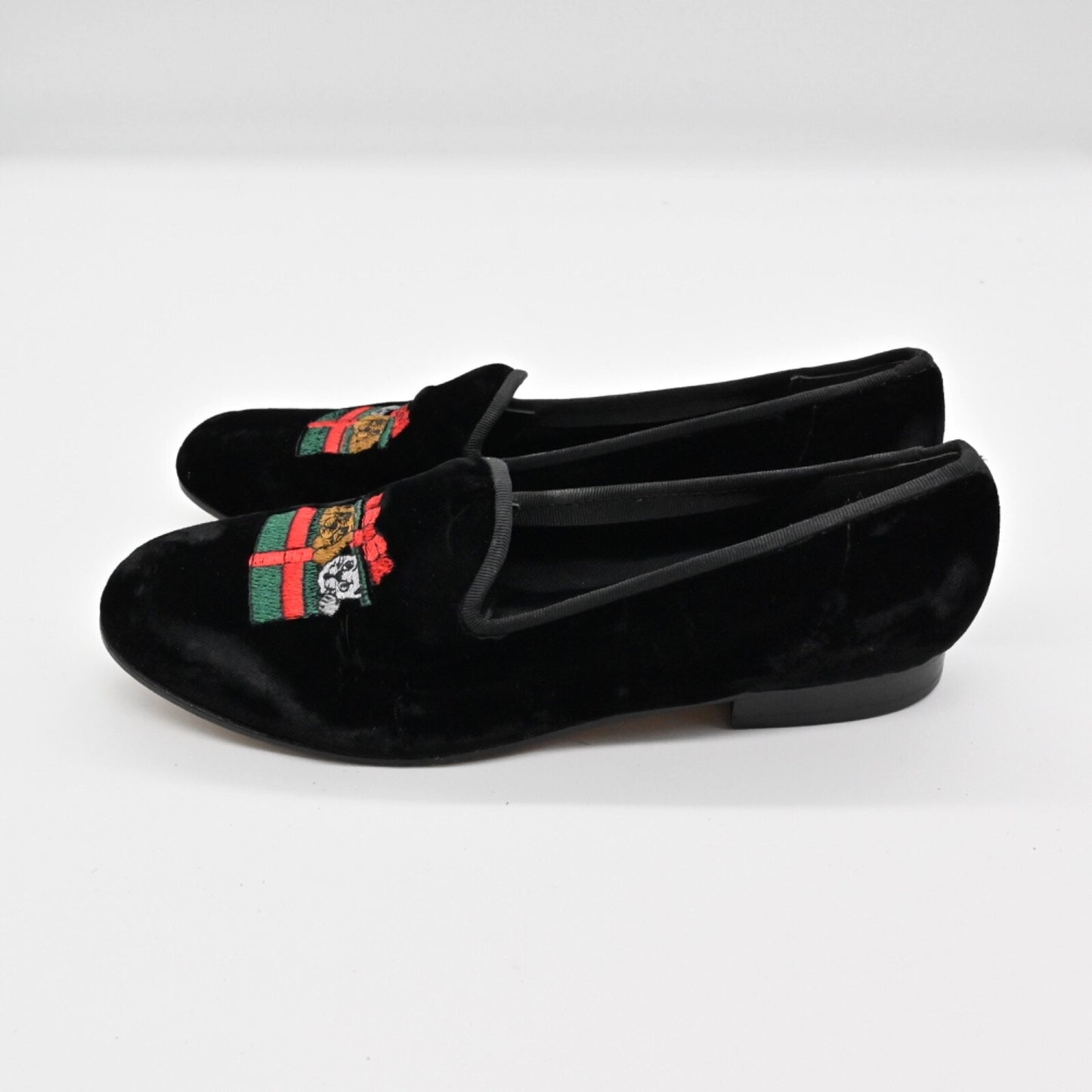Vtg ZALO Womens Embroidered Holiday Flats Sz 7 Black Velvet Cat DogFestive 90s