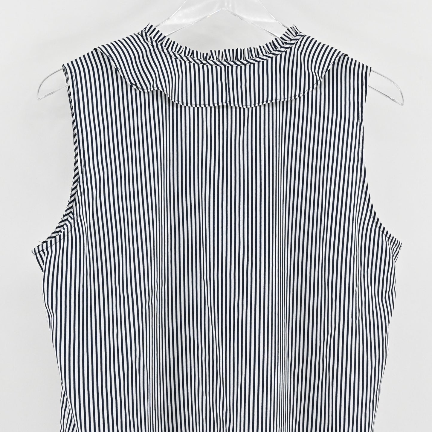 Karl Lagerfeld Womens Yagavi Ruffle Front Top Sz L Striped Sleeveless Blouse NEW