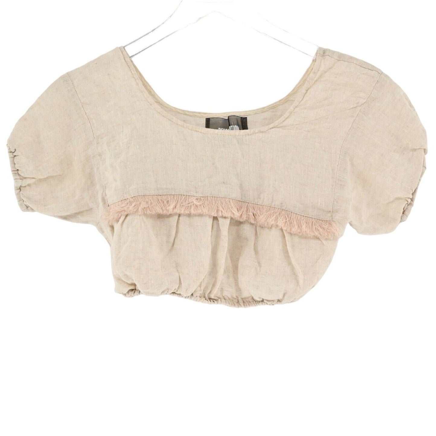 REFORMATION Jalisco Crop Top Womens Size XS Cream Smocked Peasant Fringe Boho
