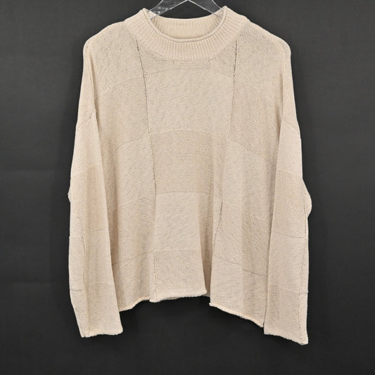 Free People Womens Checkered Knit Sweater Top Size S FP Beach Oversized Tan