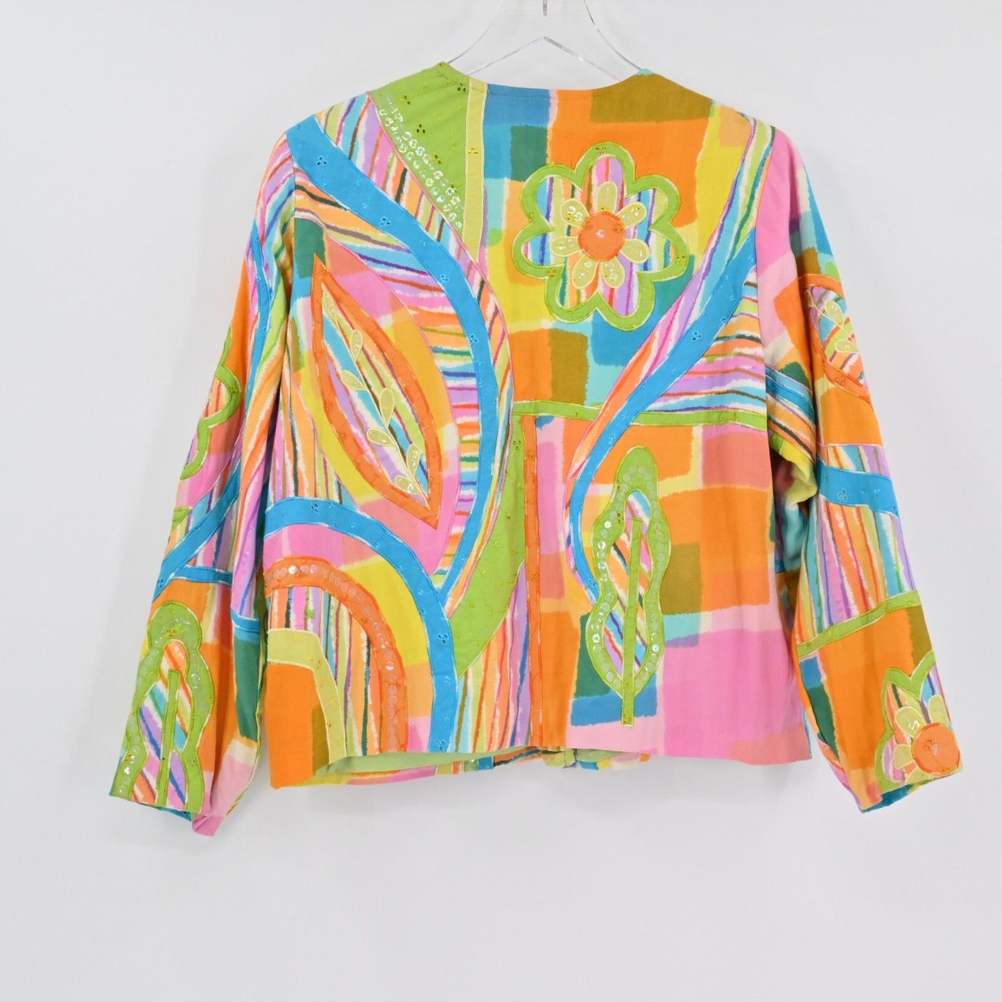 Vtg COLDWATER CREEK Floral Sequin Womens Jacket Size S Hippie Colorful Retro 90s