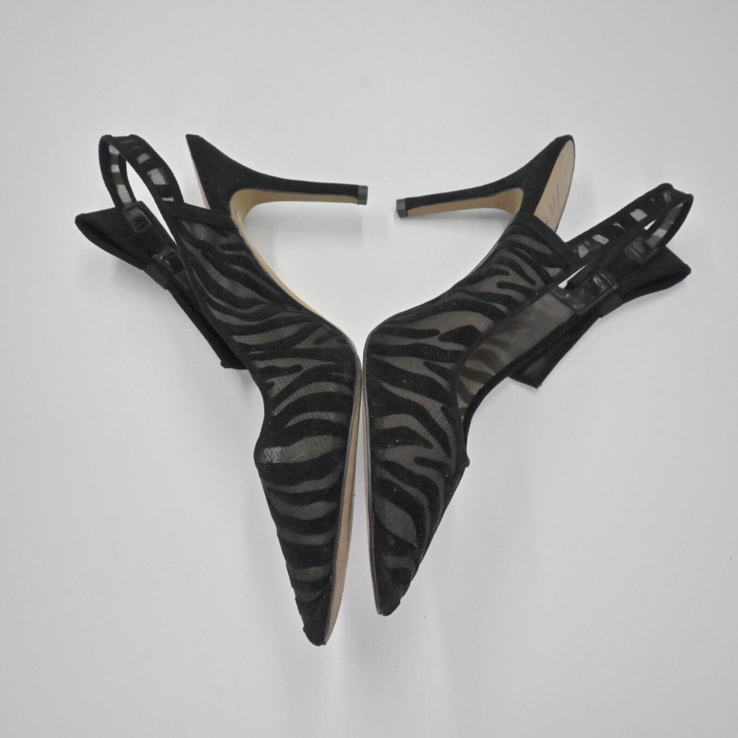 INC Slingback Heels Womens Size 9.5 Black Zebra Velvet Mesh Bow Coletta Stiletto
