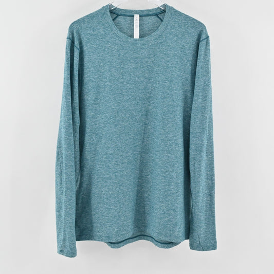 Lululemon Mens Surge Warm Long Sleeve Top Size XL Heathered Blue Zip Pocket Logo