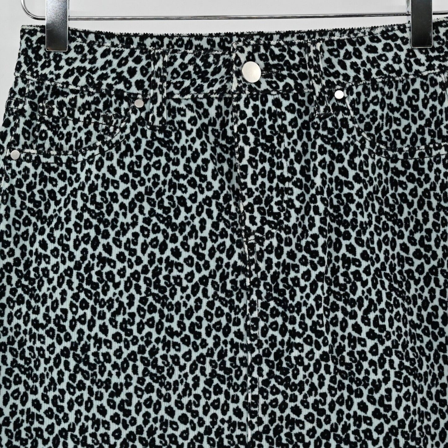 TDC Womens Sz XS Animal Print Mini Skirt by Topson Corduroy Mint Green Black NEW
