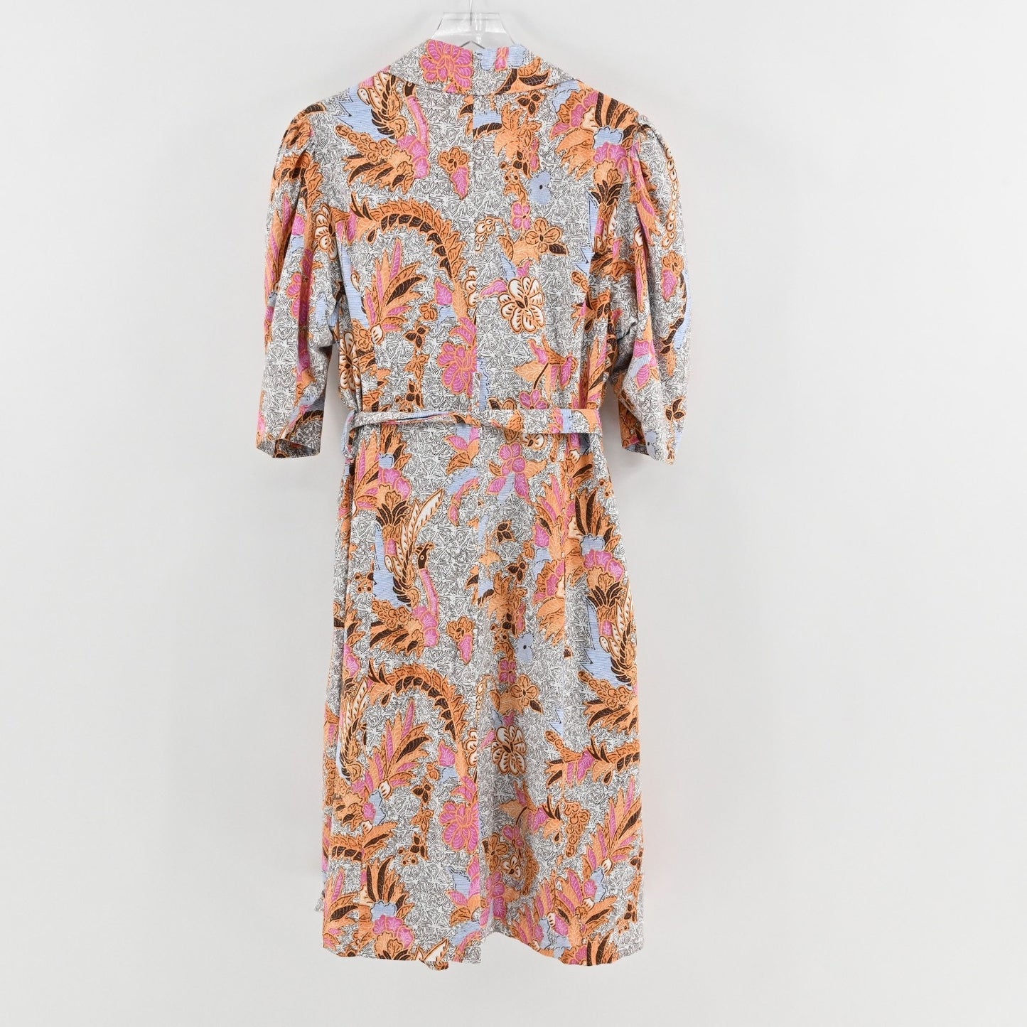 INC Floral Print Belted Midi Dress Size XXL Linen Paisley Duster Lined Boho Puff