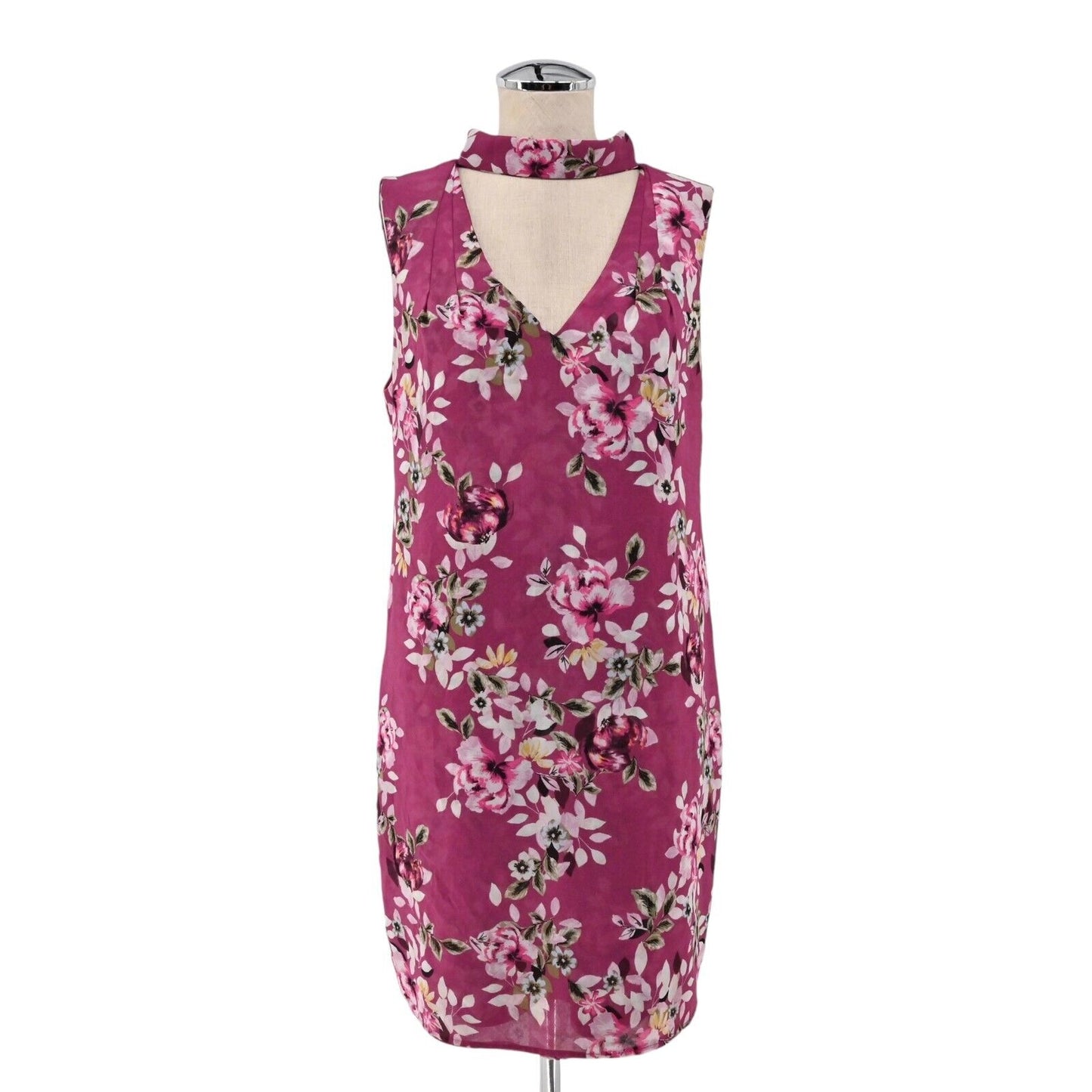 WHBM Dress Womens Sz 6 Floral Sleeveless Choker Keyhole Neck Shift Chiffon Lined