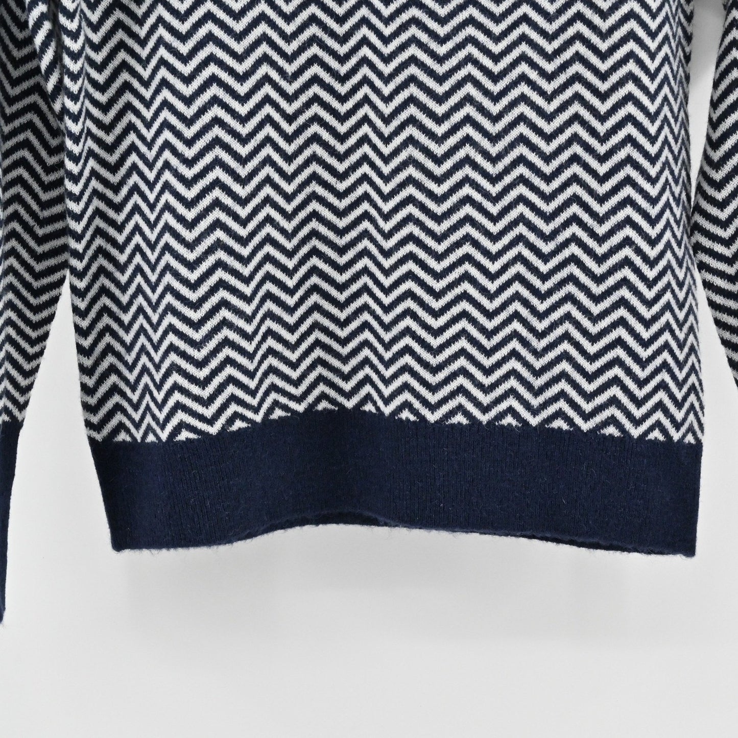 J Crew Womens Chevron Alpaca Sweater Size S Preppy Navy White Mock Neck Button