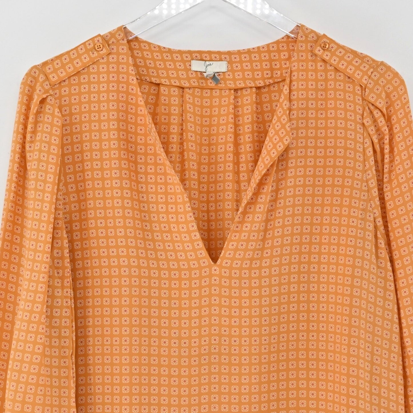 JOIE Womens 100% Silk Top Size M Orange Amy Scarf Print V Neck Long Sleeve Boho