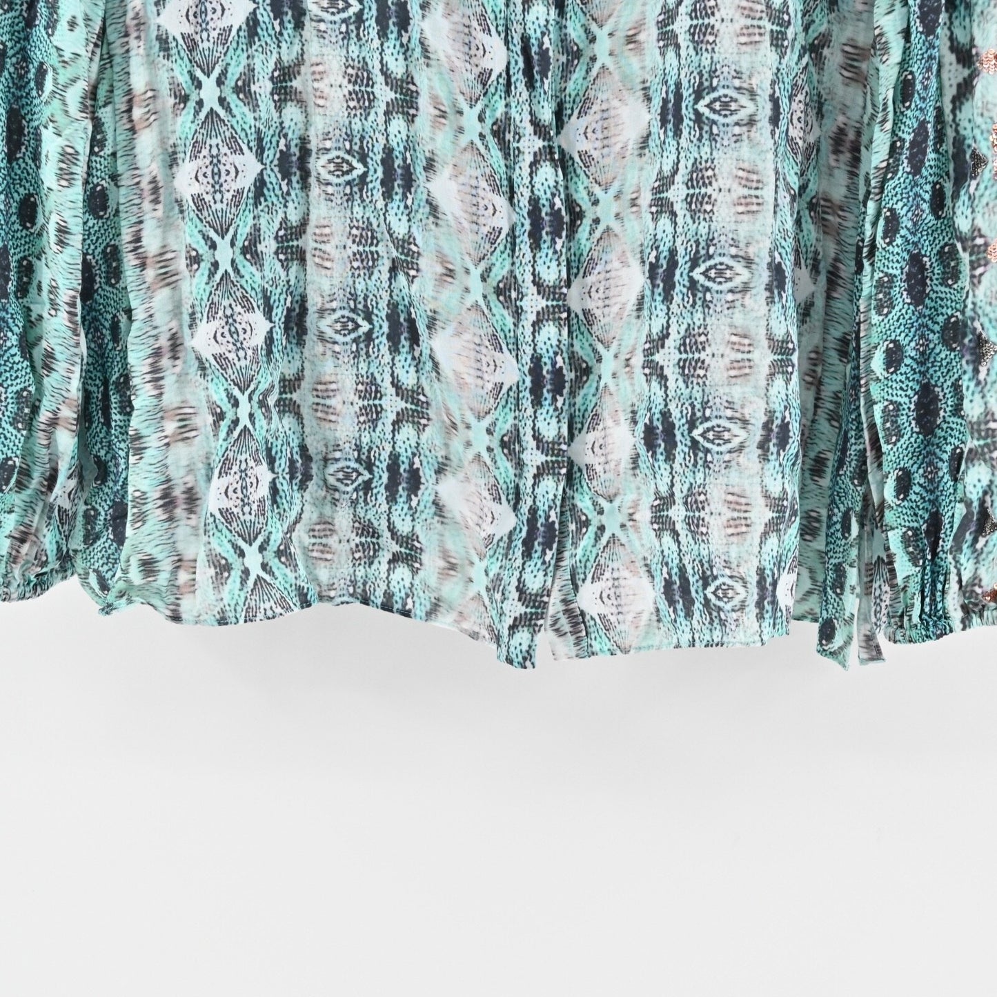 KOBI HALPERIN Womens Lapenna Top Sz XL Blue Snake Print Sequin Peasant Blouse