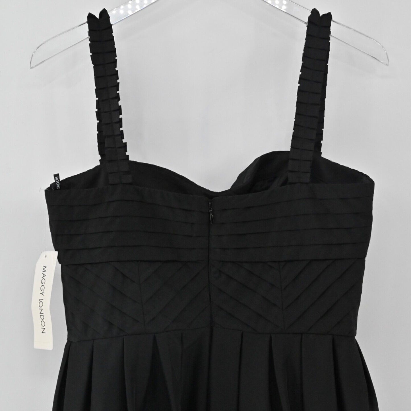 Vtg MAGGY LONDON Dress Womens Sz 8 Black Babydoll Ruffle Sweetheart Pleated NEW