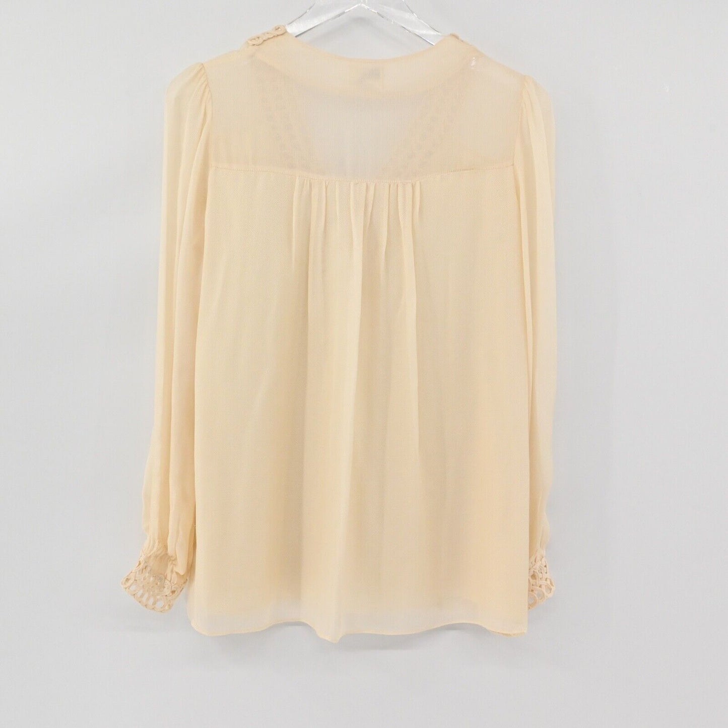 Vtg MILLY Top Womens Sz 4 Cream 100% Silk Eyelet V Neck Balloon Sleeve Retro USA