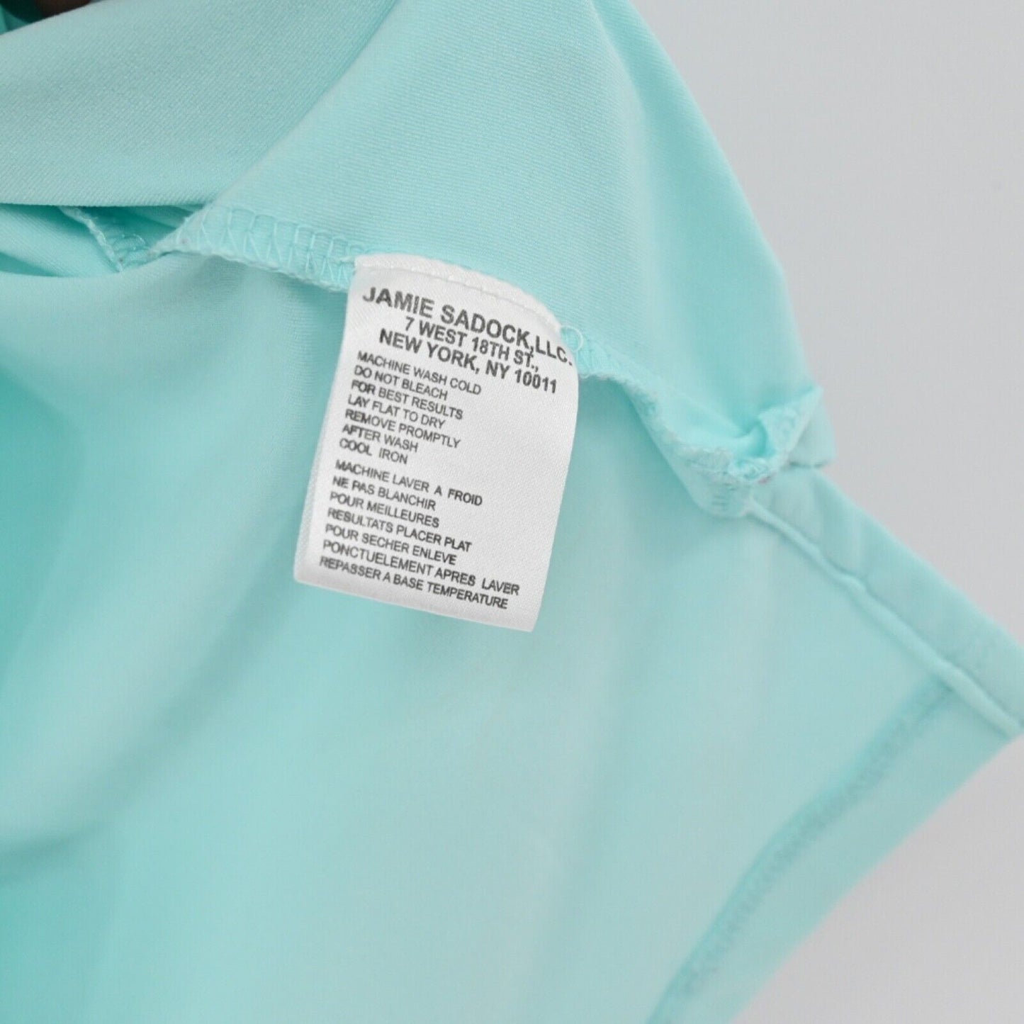 JAMIE SADOCK Top Womens Sz M Blue Mandarin Collar Frog Toggle Short Sleeve Golf