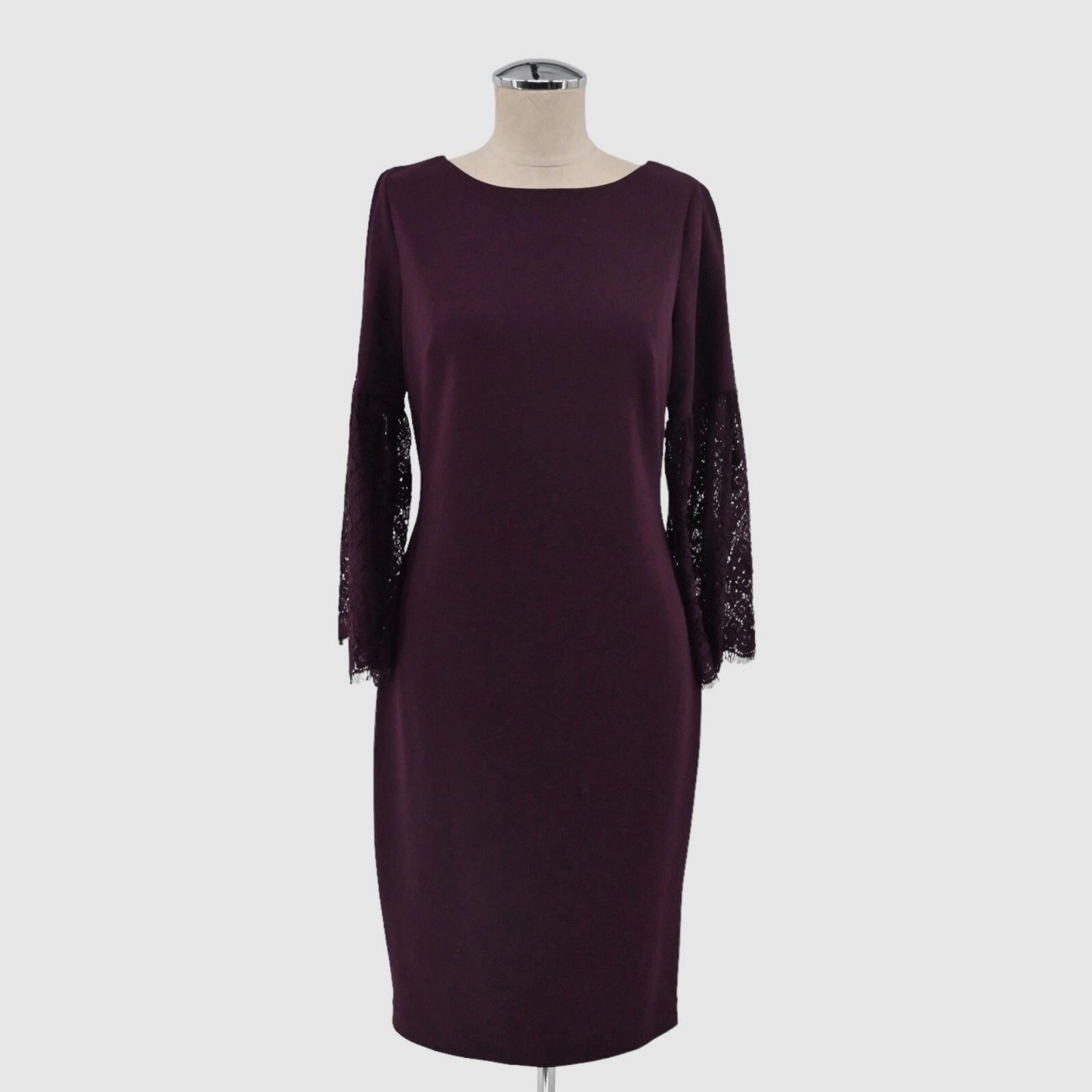 Calvin Klein Burgundy Sheath Dress Size 4 Lace Bell Sleeve Sheath Moody Romantic