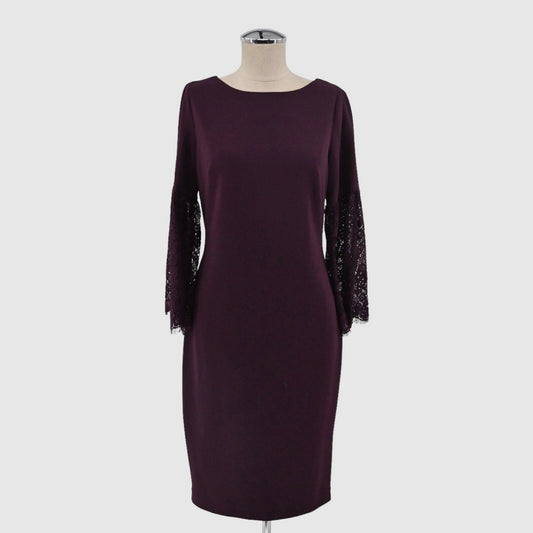 Calvin Klein Burgundy Sheath Dress Size 4 Lace Bell Sleeve Sheath Moody Romantic