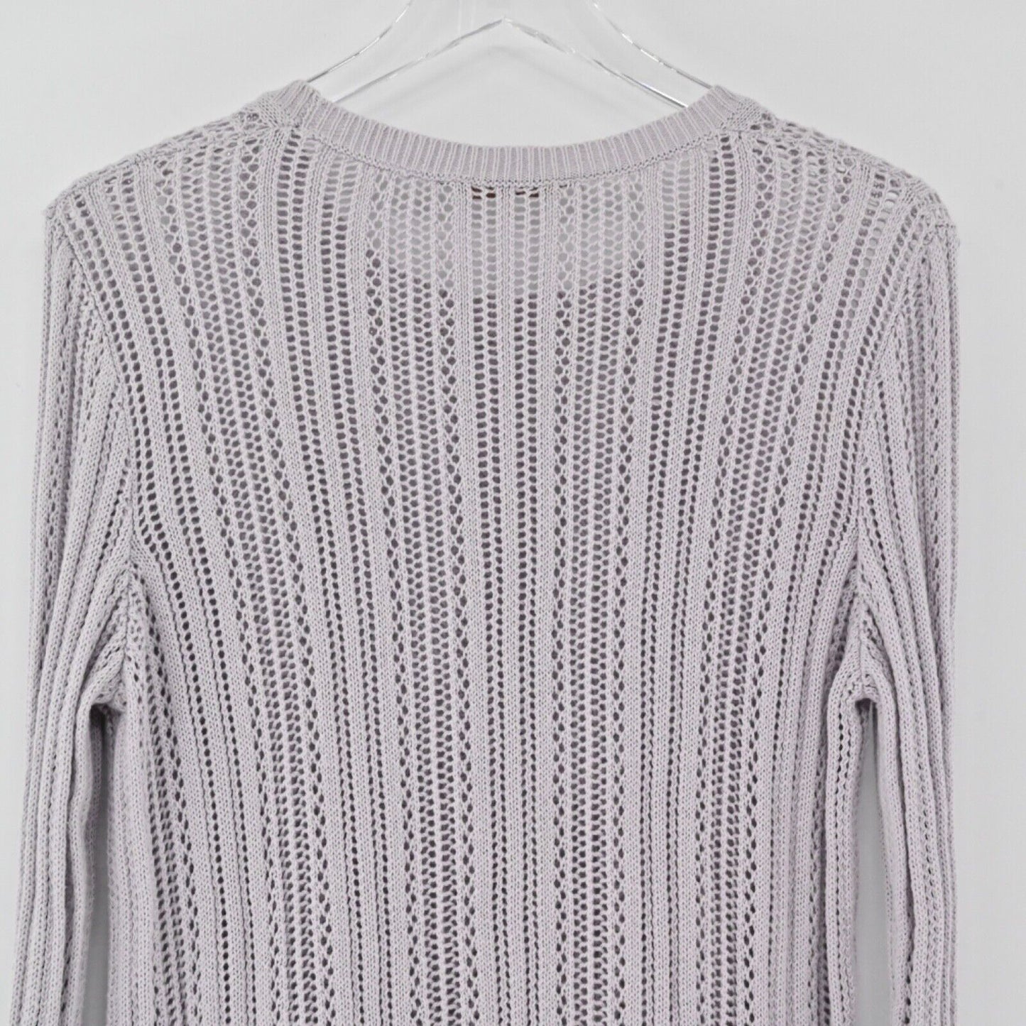 SOFT SURROUNDINGS Sweater Womens Size L Purple 100% Cotton Open Knit Fringe Boho