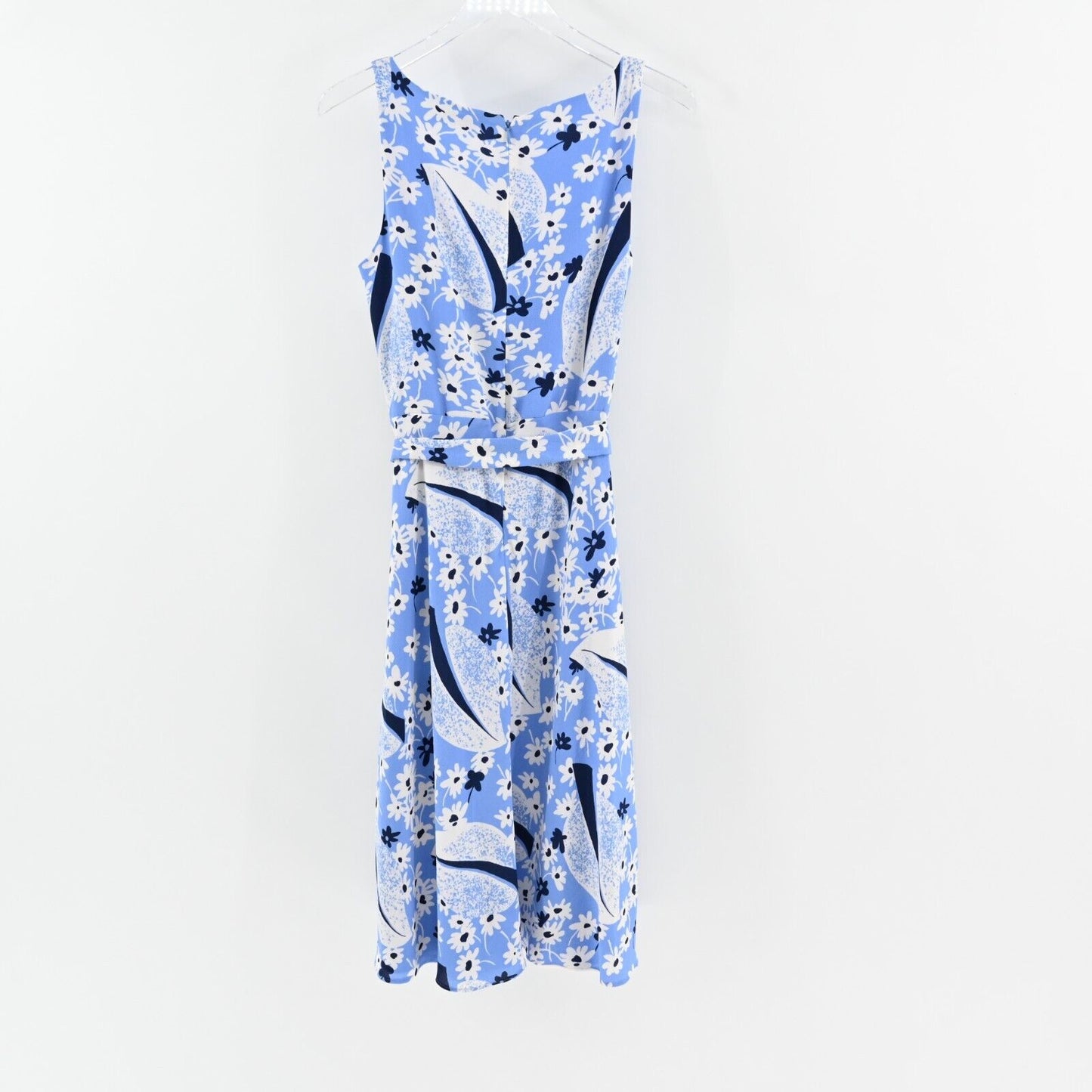 RALPH LAUREN Dress Size 8 Blue Floral Crepe Sleeveless Daisy Belted Summer LRL