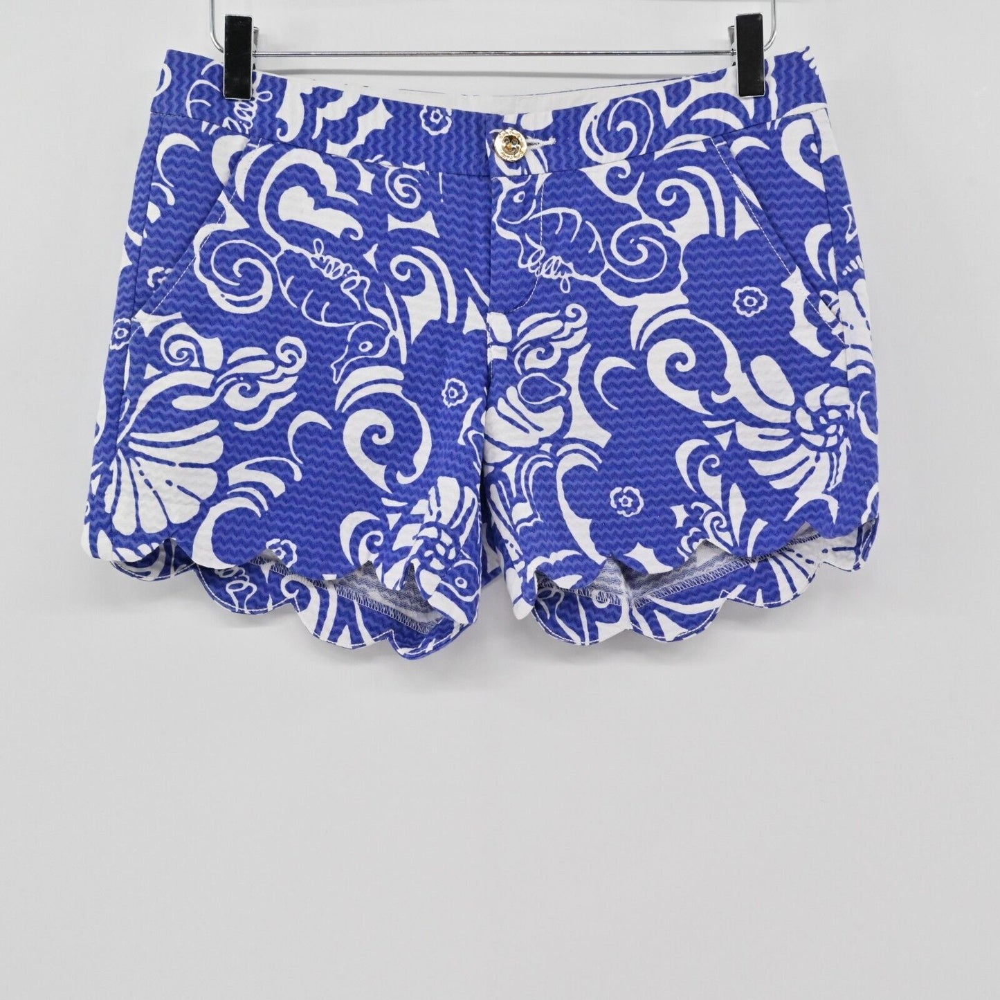 LILLY PULITZER Shorts Womens Sz 2 Buttercup 5" Spectrum Blue Tide Pool Scalloped
